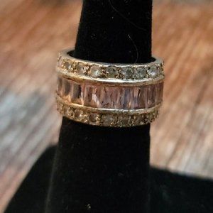 Pink Baguette & White Round Rhinestone Ring Stamped 925 Silver